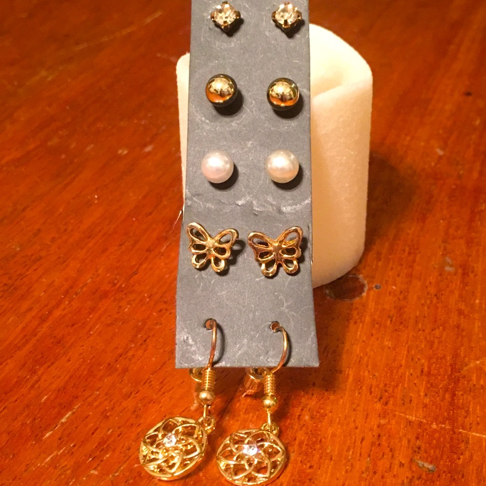 5 pairs of Dainty Goldtone Earrings